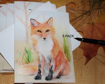 Red Fox Note Cards Woodland Animal Watercolor Card Set Cottagecore Wildlife Stationery Nature Lover Invitations Small Gift Stocking Stuffer