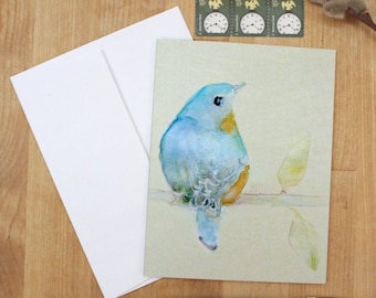 Bluebird Watercolor Note Card Artistic Bird Greeting Card Minimalist Thrush Invitation Thank You Birthday All Occasion Happiness Notecard