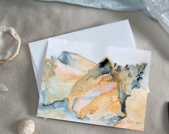 Beach Note Card Watercolor Conch Seashell Greeting