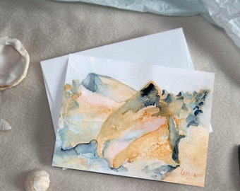 Beach Note Card Watercolor Conch Shell Beach House Invitation Summer Thank You Card Seashore Greeting Card Summertime Shore Marine Sea Life