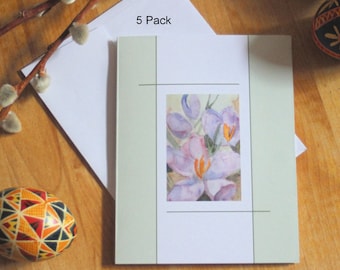 Purple Crocus Note Card Easter Greeting Cards Spring Flower Invitations Floral Watercolor Thank You Stationery All Occasion Thinking of You