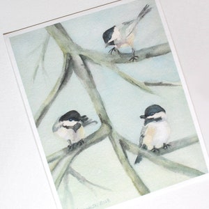 Chickadee Watercolor Art Print Black-capped Chickadees Painting Carolina Songbird Nature Picture Bird Wildlife Decor Birder Gift unframed
