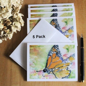 Monarch Note Cards Blank Butterfly Watercolor Stationery, Set of 5 - Etsy