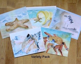 Beach Note Card Assortment Seashore Stationery Variety Pack Artistic Summer Watercolor Shore Thank You Cards Fish Fry Clam Bake Invitations