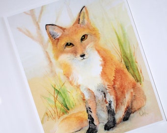 Fox Watercolor Print Woodland Animal Nursery Art Forest Wildlife Painting Red Fox Picture Home Office Kids Wall Decor Nature Lover unframed