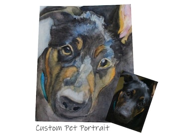 Pet Portrait Custom Watercolor Painting Family Keepsake Artwork Gift for Animal Lovers