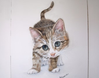 Playful Kitten Watercolor Painting Playroom Nursery Decor Cat Lover Gift unframed