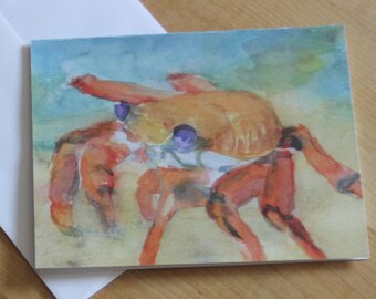 Watercolor Crab Note Card Sally Lightfoot Crustacean Greeting Card Seashore Thank You Birthday Notecard Summer Fun Invitation Seaside Shore