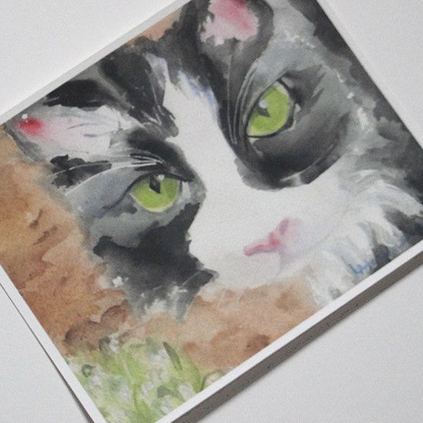 Tuxedo Cat Watercolor Print unframed