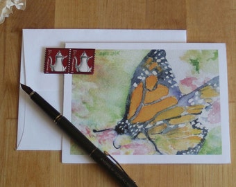 Monarch Butterfly Watercolor Greeting Card Blank Note Card Thank You Birthday All Occasion Friendship Grandparent Day Notecard Encouragement