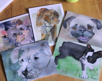 Dog Watercolor Note Card Variety Pack All Occasion Blank Greetings, Set of 5