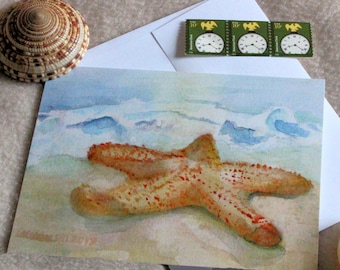 Beach Note Card Starfish Watercolor Summer Thank You cards Seashore Party Invitation Sea Star Greeting Cards Seaside Summertime Shore Life