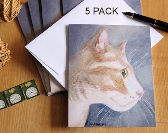 Cat Lover Note Card Set Watercolor Feline Greeting Cards Pet Sitter Teacher Small Gift for Her Kitty Tabby Thank You Birthday Stationery