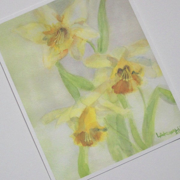 Springtime Daffodils Print Yellow Daffodil Flower Watercolor Picture Spring Flowers Painting Narcissus Home Office Wall Decor Art Artwork