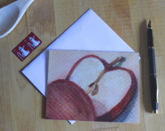 Red Apple Watercolor Notecard, Blank Greeting Card