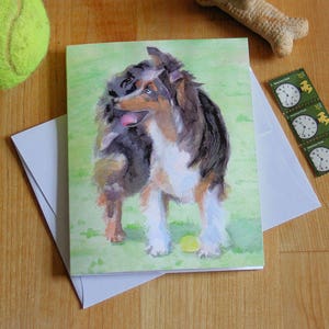 Australian Shepherd Note Card Aussie Dogs Watercolor Greeting Card Agility Dog Lover Pet Sitter Sheltie Thank You Birthday Invitation