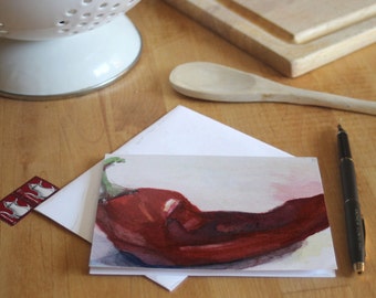Red Chili Pepper Note Card Kitchen Recipe Swap Food Vegetable Art Card Watercolor Notecards Thank You Greeting Card Invitation All Occasion