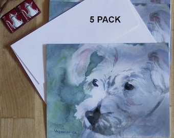 White Terrier Dog Note Cards Westie Bichon Frise Mix Doggie Card Set Veterinarian Thank You Birthday Invitation Friendship Encouragement