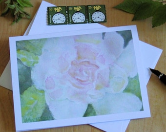 White Rose Note Card Blank Watercolor Flower Invitation Thank You Birthday Anniversary All Occasion Friendship Summer Greeting card Notecard