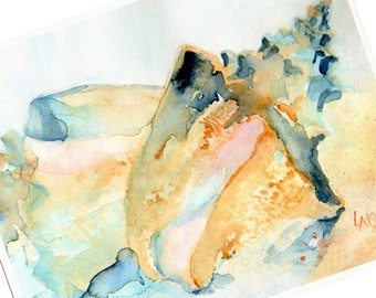 Beach Seashell Watercolor Art Print Conch Shells unframed