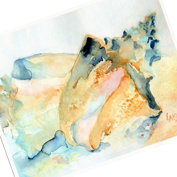Beach Seashell Watercolor Art Print Conch Shells unframed