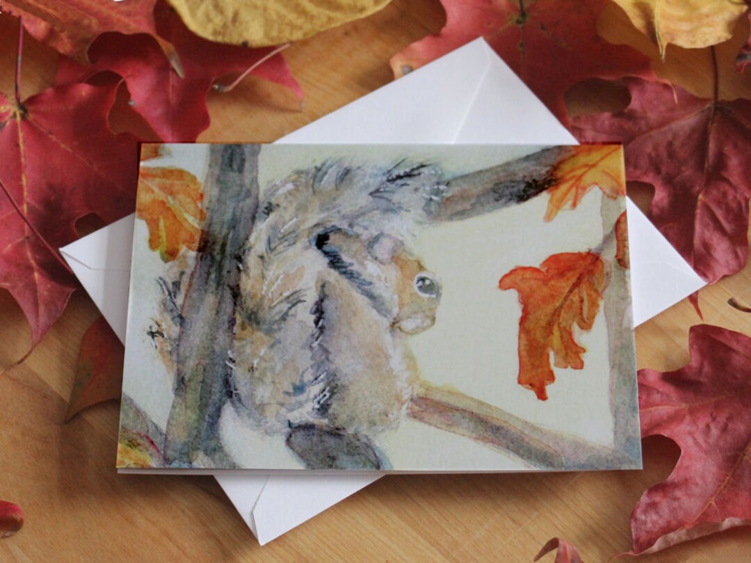 Squirrel Note Card Autumn Watercolor Blank Any Occasion Greeting - Etsy