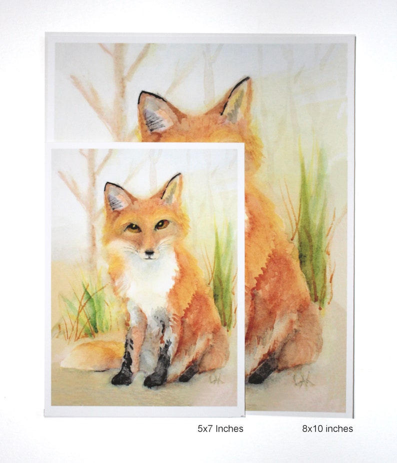 Fox Watercolor Print Woodland Animal Nursery Art Forest Wildlife Painting Red Fox Picture Home Office Kids Wall Decor Nature Lover unframed image 5