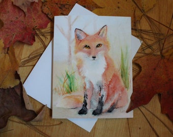 Fox Note Card Woodland Animal Watercolor Thank You Cards Cute Nature Lover Invitation Artistic Wildlife Stationery All Occasion Notecard