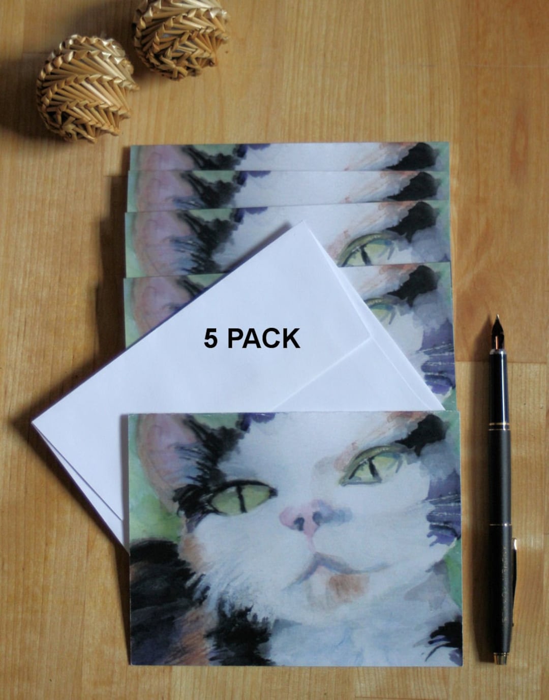 Calico Cat Note Cards Feline Watercolor Stationery, Set of 5 - Etsy