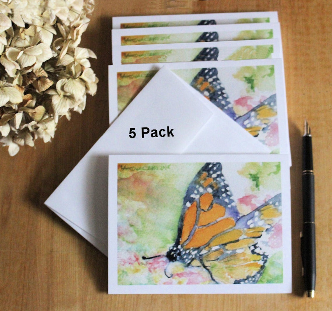 Monarch Note Cards Blank Butterfly Watercolor Stationery, Set of 5 - Etsy