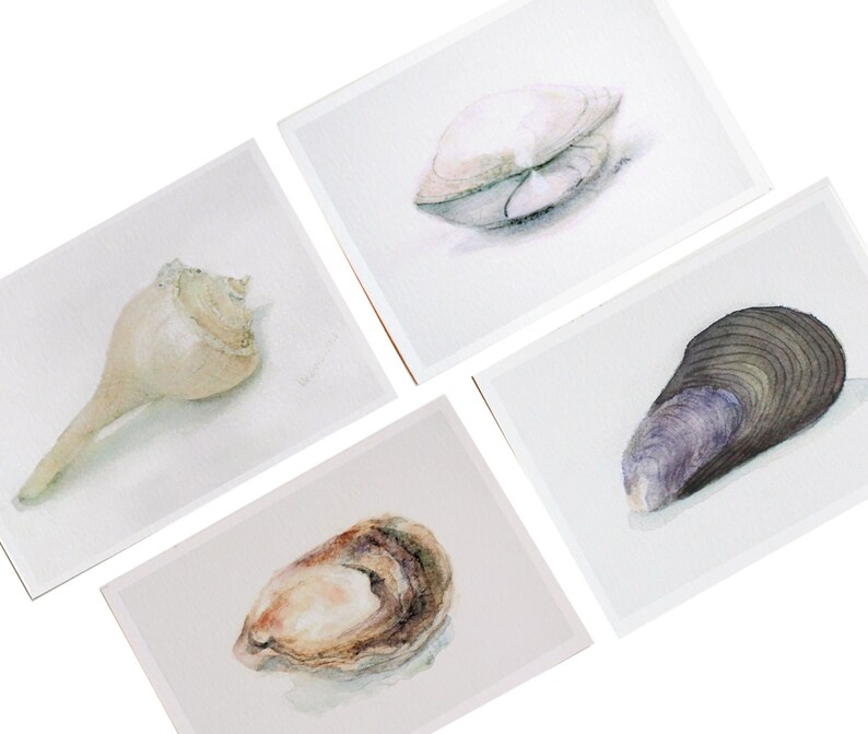 You choose from a selection of minimalist seashell watercolors on an off white ground.  Painted in neutral colors to go with most home decor.  All prints are on textured art paper to give them the look and feel of the original watercolor painting.