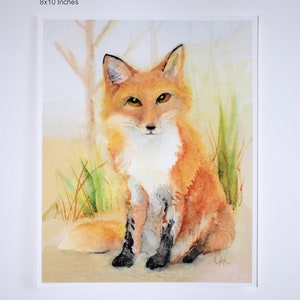 Fox Watercolor Print Woodland Animal Nursery Art Forest Wildlife Painting Red Fox Picture Home Office Kids Wall Decor Nature Lover unframed 8x10 inches