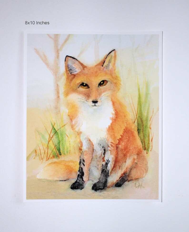 Fox Watercolor Print Woodland Animal Nursery Art Forest Wildlife Painting Red Fox Picture Home Office Kids Wall Decor Nature Lover unframed 8x10 inches