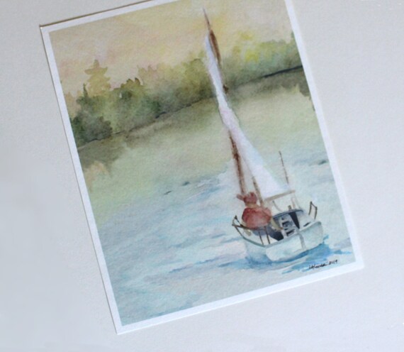 Sailboat Watercolor Art Print Nautical Painting