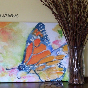 Monarch Artwork Butterfly Watercolor Art Picture Mothers Day Gift for Her Summer Painting Stretched Canvas Print Home Office Dorm Wall Decor 16 x 20 inches