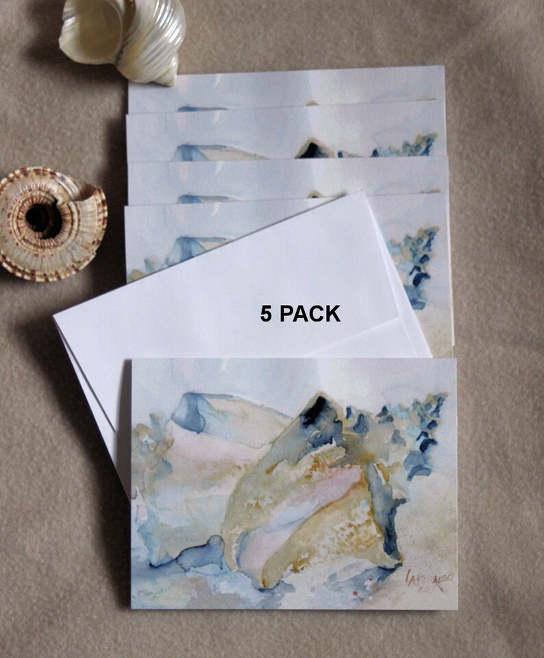 Beach Note Cards Seashore Notecards Seashell Conch Shell image 0
