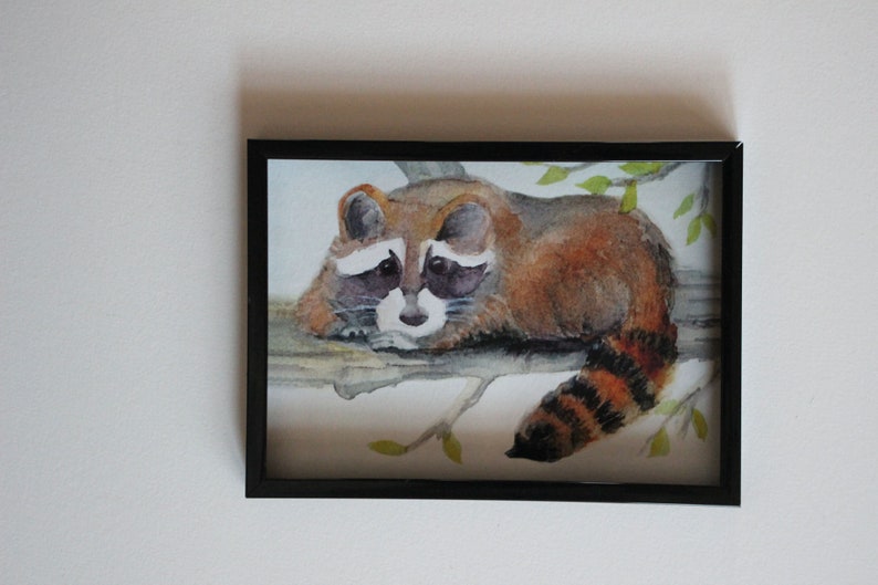 Raccoon Watercolor Print Forest Animal Nursery Art Woodland Racoon Painting Wildlife Picture Home Office Wall Decor Nature Lover unframed image 7