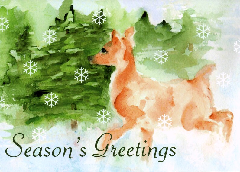 HAPPY NEW YEAR Cards 2024 Rustic Deer and Pines Holiday Etsy.de