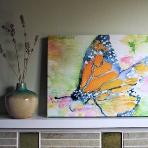 Monarch Artwork Butterfly Watercolor Art Picture Mothers Day Gift for Her Summer Painting Stretched Canvas Print Home Office Dorm Wall Decor image 10