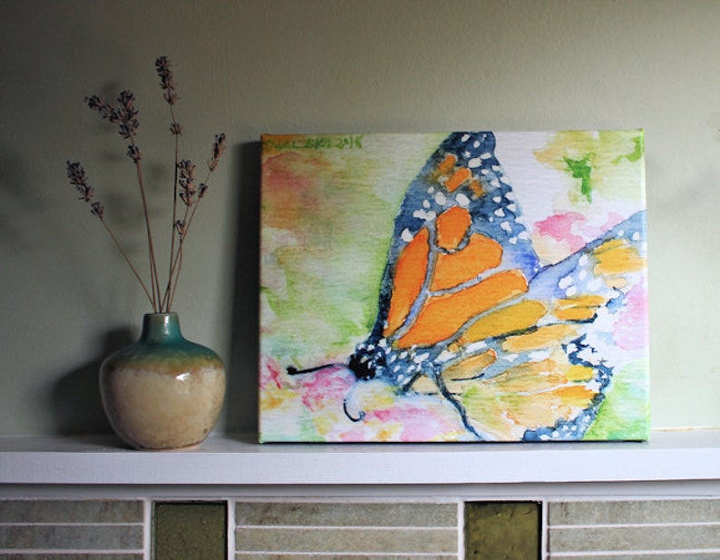 Monarch Artwork Butterfly Watercolor Art Picture Mothers Day Gift for Her Summer Painting Stretched Canvas Print Home Office Dorm Wall Decor image 10