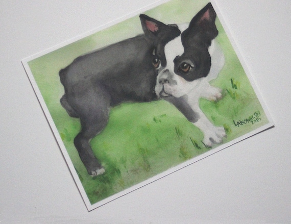 Boston Terrier Puppy Watercolor Art Print Dog Decor, unframed