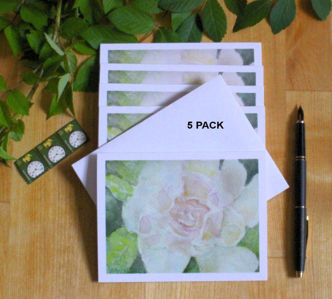 White Rose Note Cards Mothers Day Watercolor Flower Card Christening ...