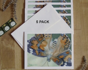 Watercolor Butterfly Note Cards, Painted Lady Stationery Set (5-Pack)