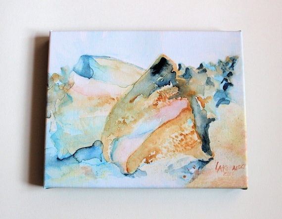 Beach Art Print Watercolor Seashell Picture Stretched Canvas Etsy