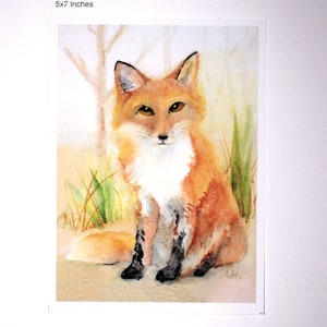 Fox Watercolor Print Woodland Animal Nursery Art Forest Wildlife Painting Red Fox Picture Home Office Kids Wall Decor Nature Lover unframed 5x7 inches
