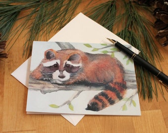 Raccoon Note Card Blank Woodland Animal Watercolor Greeting Cards Cute Backyard Bandit Invitation Trash Panda Nature Lover Thinking of You