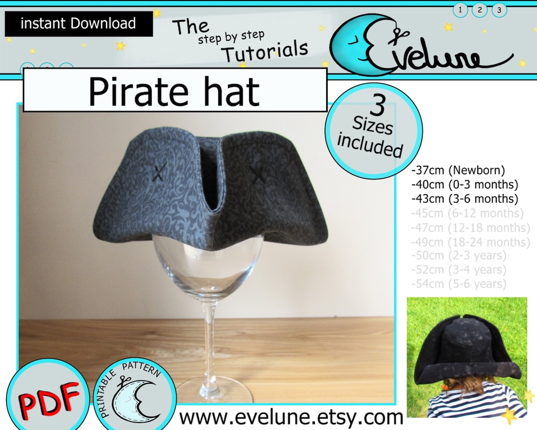 Pirate Hat PDF Pattern , English , 3 Sizes Included , Tricorn Hat , Pirate Costume , Halloween ...