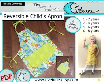 Children's reversible apron pattern / 4 sizes / PDF / English pattern / kids apron pattern / child apron /cooking apron /Evelune