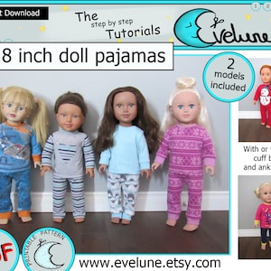 18 inch doll pajamas pattern / 2 models / PDF / English pattern / doll pajamas pattern / 18 inch doll clothes pattern  /Evelune