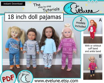 18 inch doll pajamas pattern / 2 models / PDF / English pattern / doll pajamas pattern / 18 inch doll clothes pattern  /Evelune